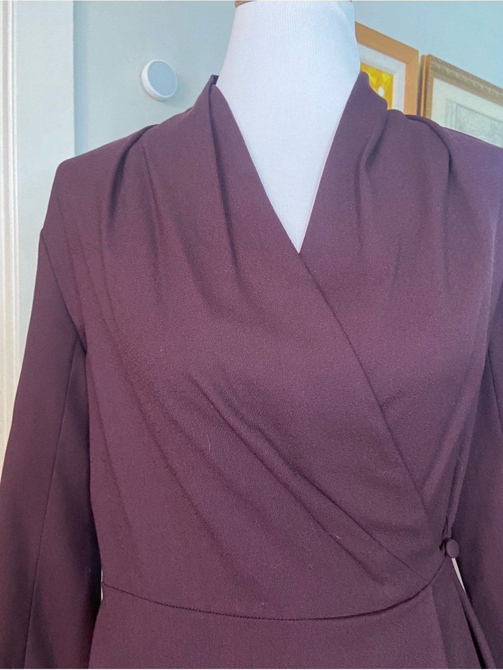 NWT The Fold Wool Long Sleeve Wrap Midi Dress - Deep Plum - UK14/US10 - Picture 2 of 8